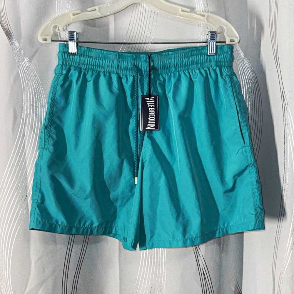 Vilebrequin men’s size M Blue Solid Mahina Swim Shorts Drawstring Elastic